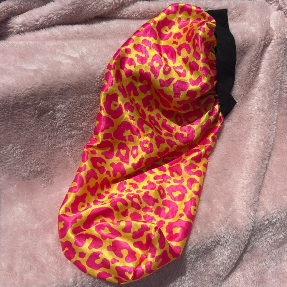 Neon Leopard Satin Bonnet | Hair Wrap for Protective Styles | Bold Sleep Cap - Picture 2 of 2